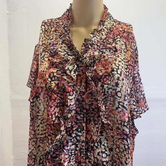 First Option Too Women Short Sleeve Button Up Floral Blouse Multicolored Sz 3X - Picture 9 of 9